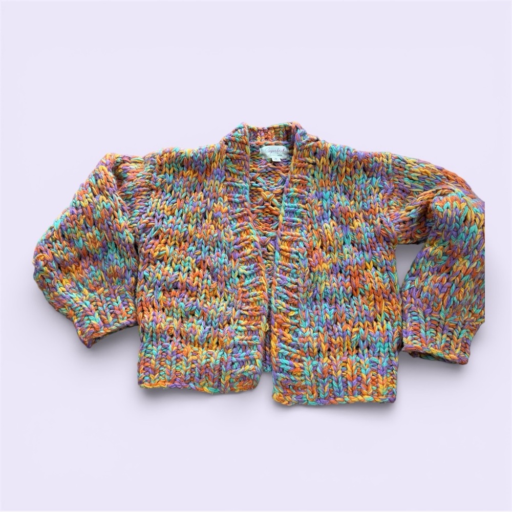 Sugarfox multicolored chunky knit open front cardigan.  Size Medium.
